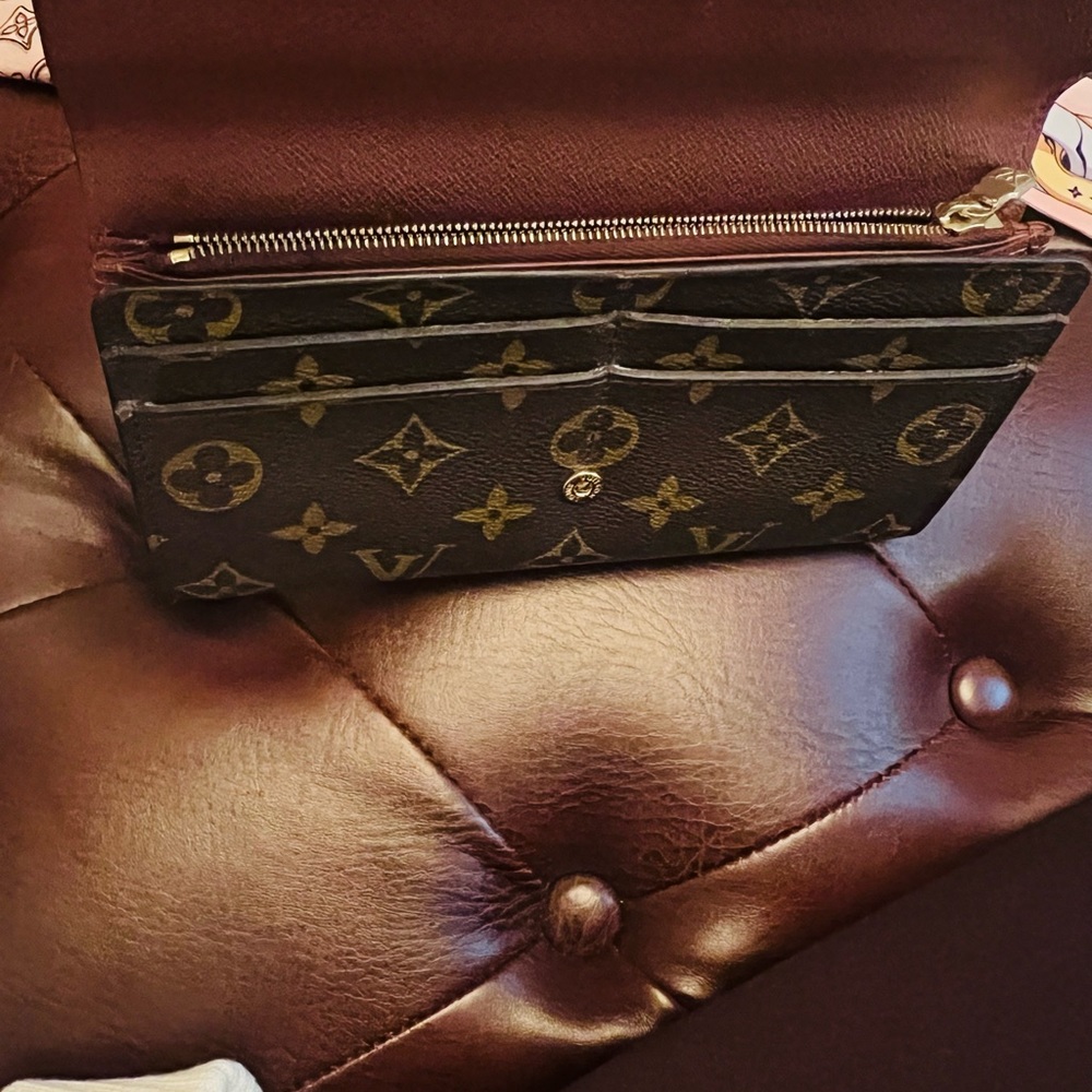 LOUIS VUITTON Long Wallet Portefeuille Sarah Monogram canvas 💯% Authentic - Picture 12 of 16